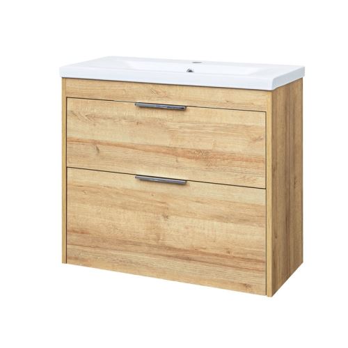 Mereo Vigo, koupelnová skříňka s keramickým umyvadlem 80 cm, dub Riviera (CN322)